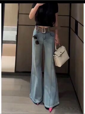 Stretch Bell Bottom Flare Light Wash Double Angular Seam Flare Fit Jeans Size 26